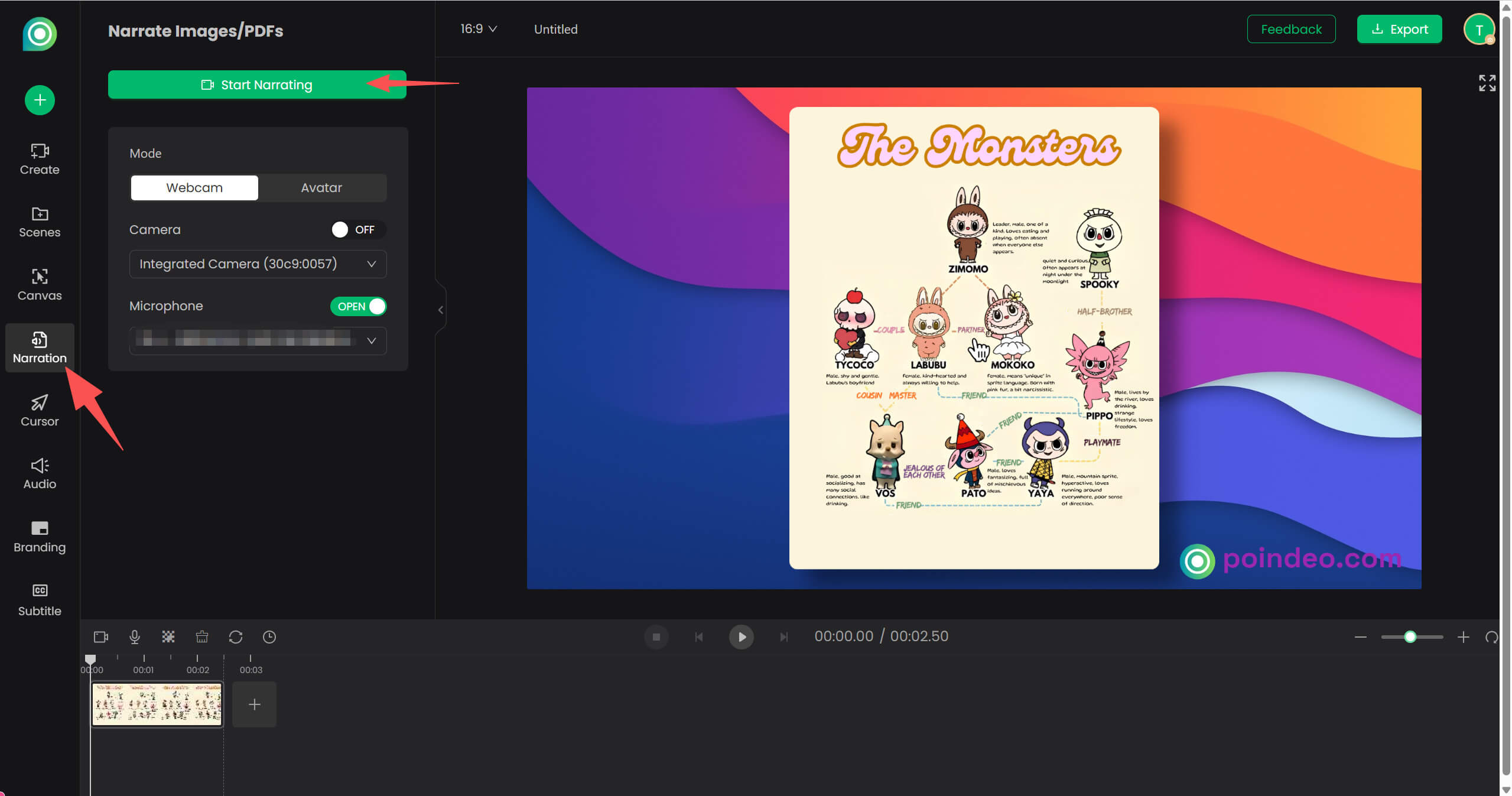 Go to Narration Panel