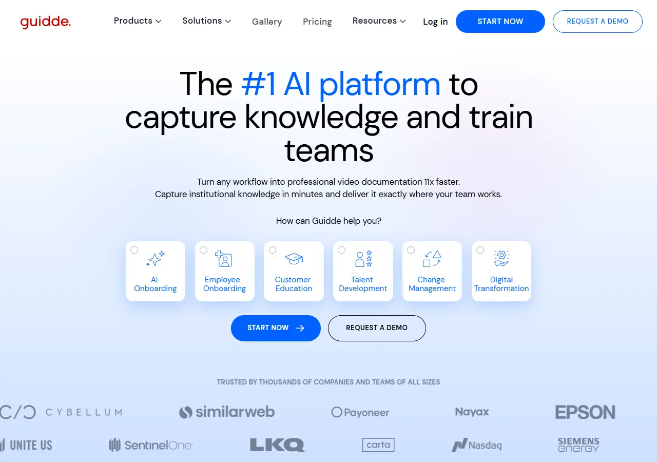 Guidde website: AI platform that turns workflows into narrated videos and step guides
