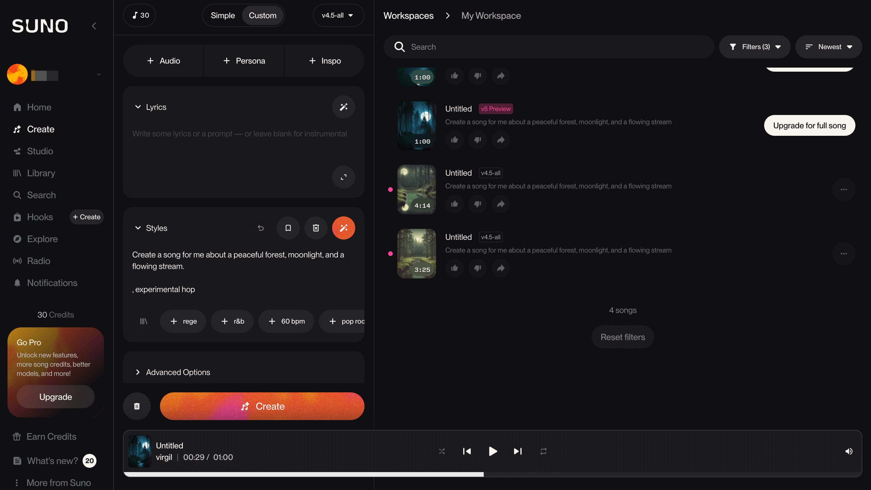 interface of suno ai