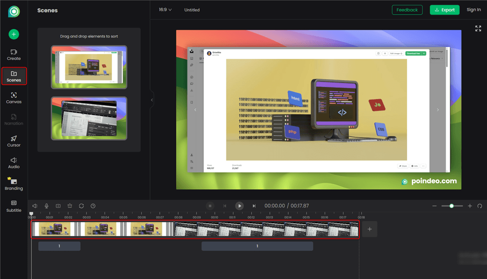Stitching Clips Together on the Poindeo Timeline