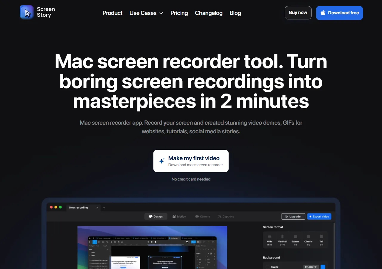 Screen Story website: budget Mac screen recorder with automatic zoom effects