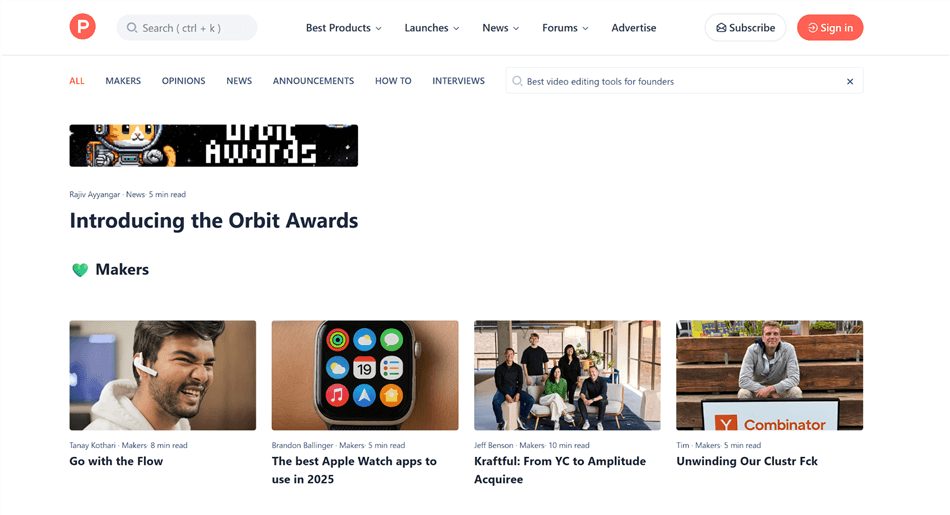 Search for Article on Product Hunt