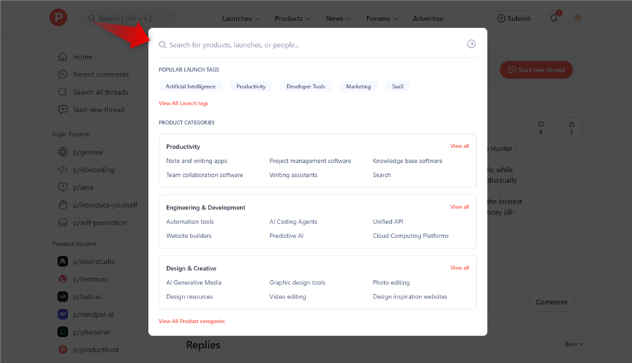 Search on Product Hunt
