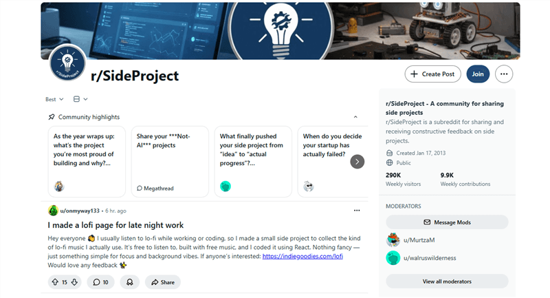 Subreddit SideProject