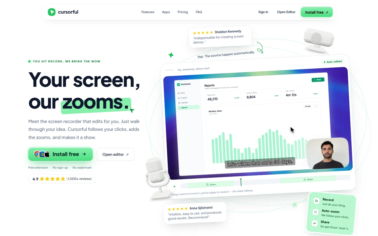 Cursorful website showing its free Chrome extension with click-following auto zoom