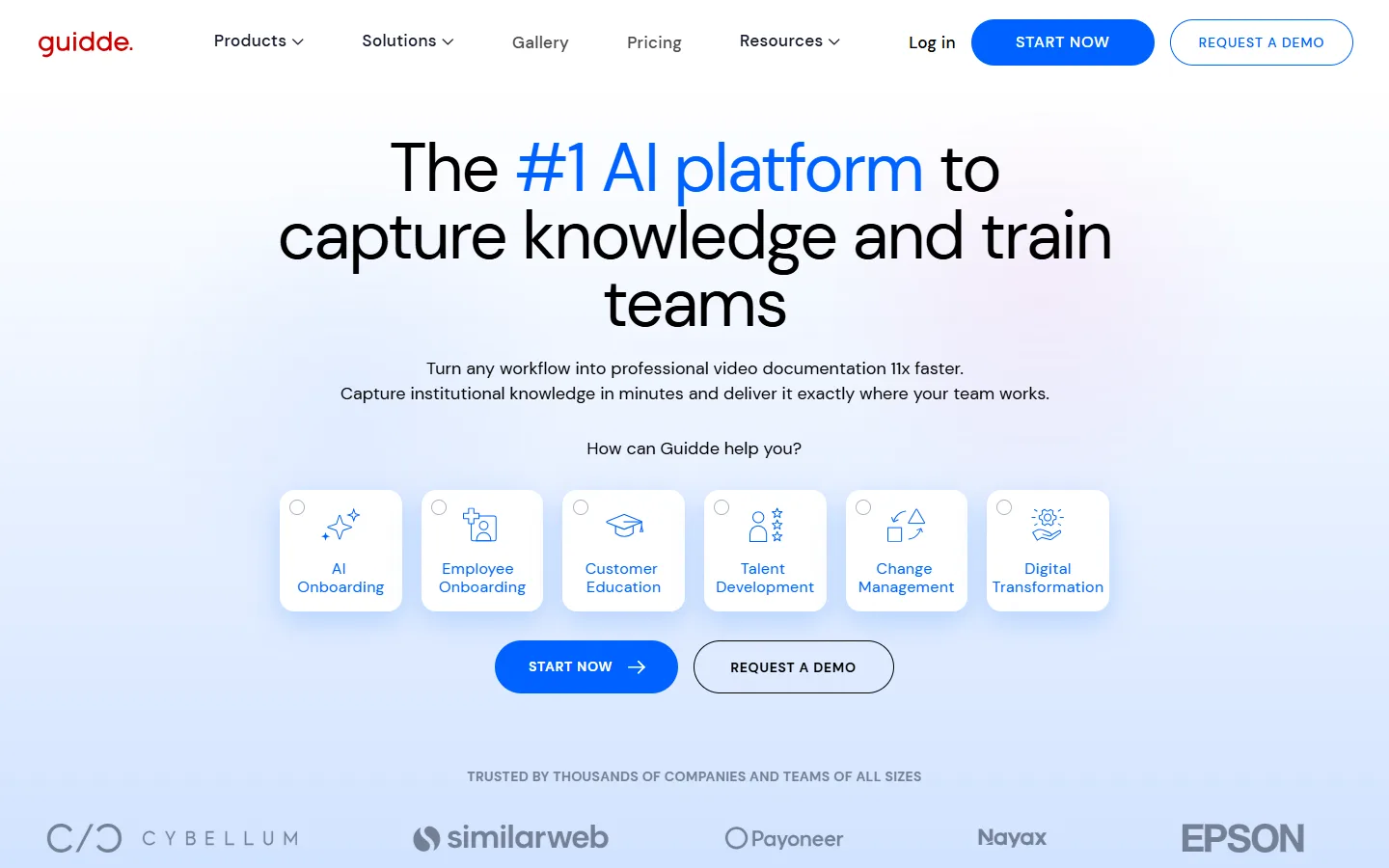 Guidde website showing AI-generated video documentation