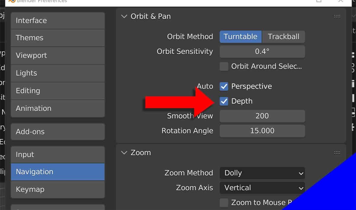 Turn on Auto Depth on Blender