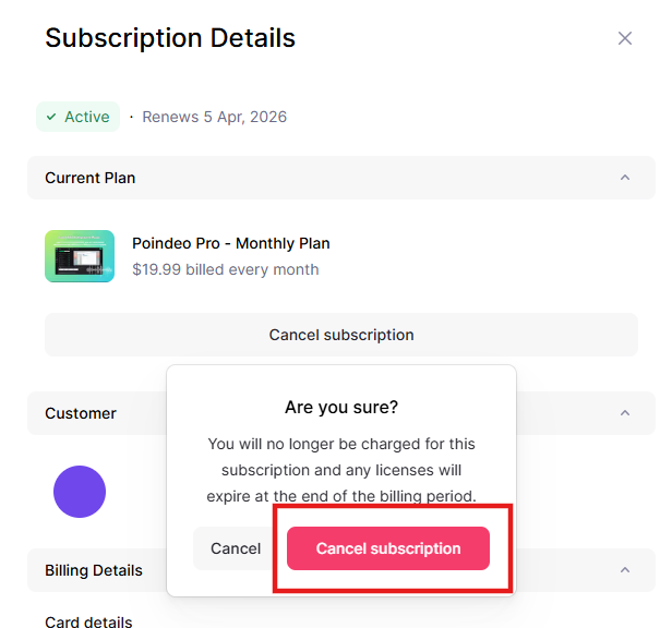 Confirm Cancel Subscription