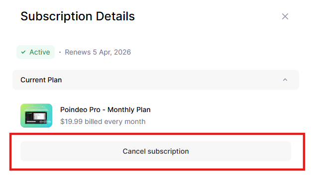 Click Cancel Subscription