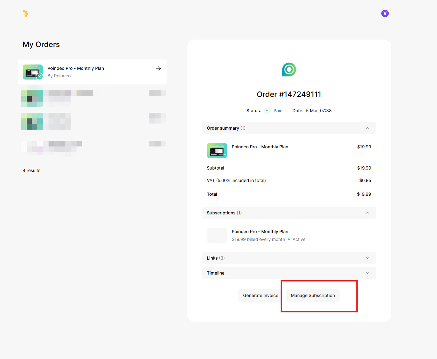 Click Manage Subscription